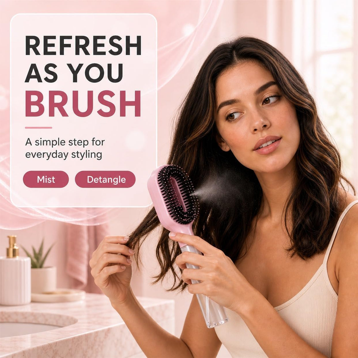 2-in-1 Water Spray Comb Detangling Brush with Built-In Mist Bottle