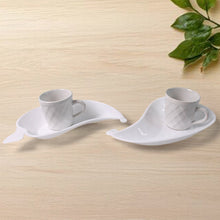 Unibic Ceramic Tea Cups With Plastic Leaf Shape tray / Platter (6 Pcs Set)