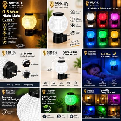 Ball Style 0.5W 2-Pin Plug & Play Night Lamp (Random Color) Pack of 1