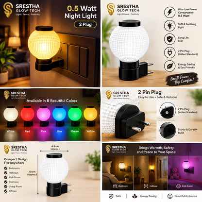 Ball Style 0.5W 2-Pin Plug & Play Night Lamp (Random Color) Pack of 1
