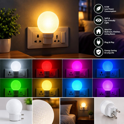 Ball Style 0.5W 2-Pin Plug & Play Night Lamp (Random Color) Pack of 1
