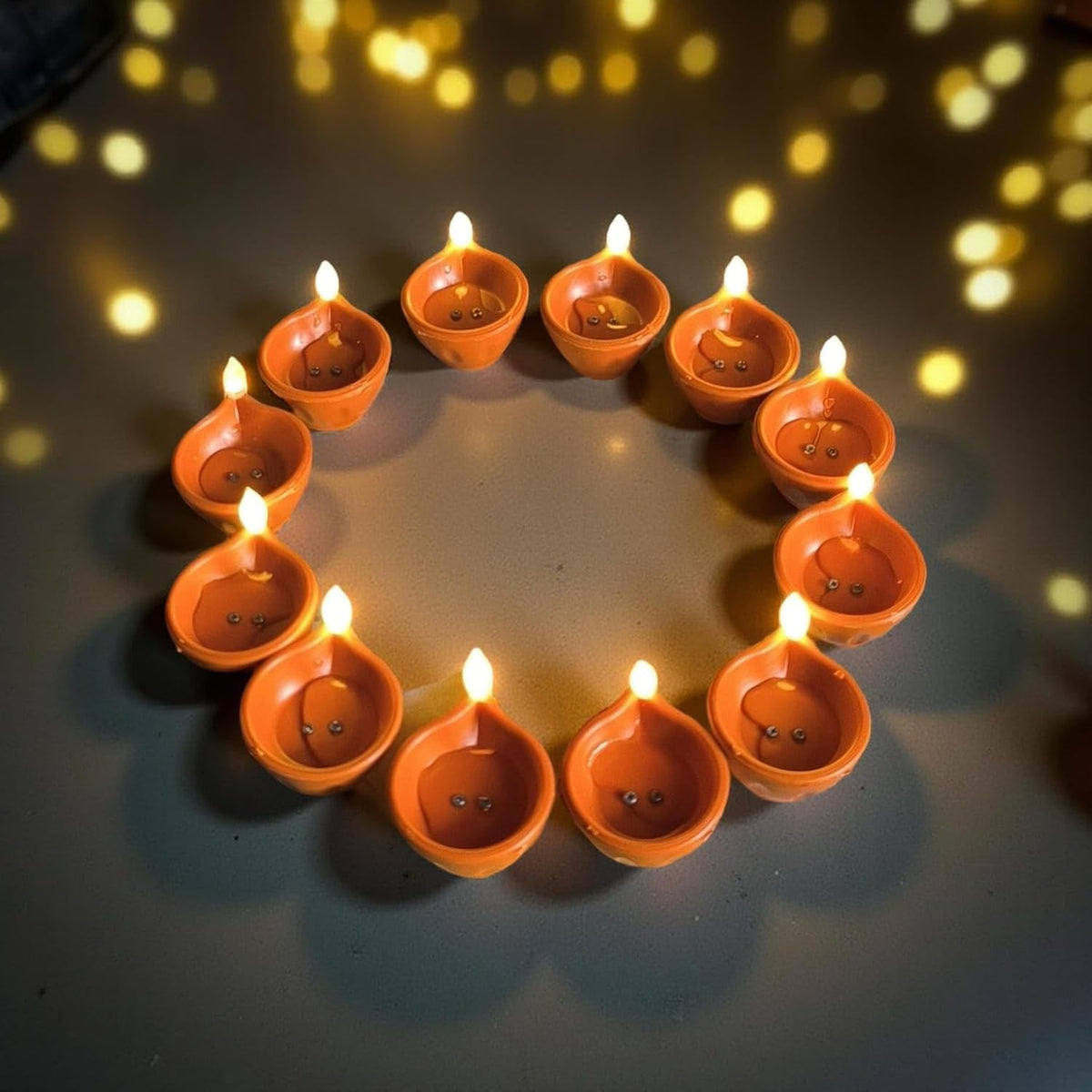 Water Sensor Diya Lights Electric Flameless Smokeless LED Diyas ( 6 pcs)