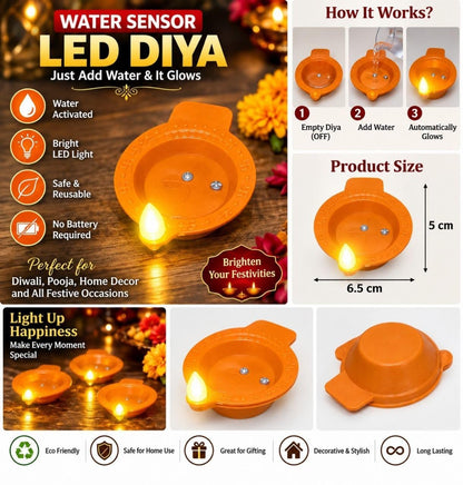 Water Sensor Diya Lights Electric Flameless Smokeless LED Diyas ( 6 pcs)