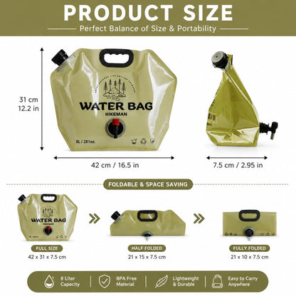8L Collapsible Water Bag with Spigot & Handle, BPA-Free for Camping & Travel