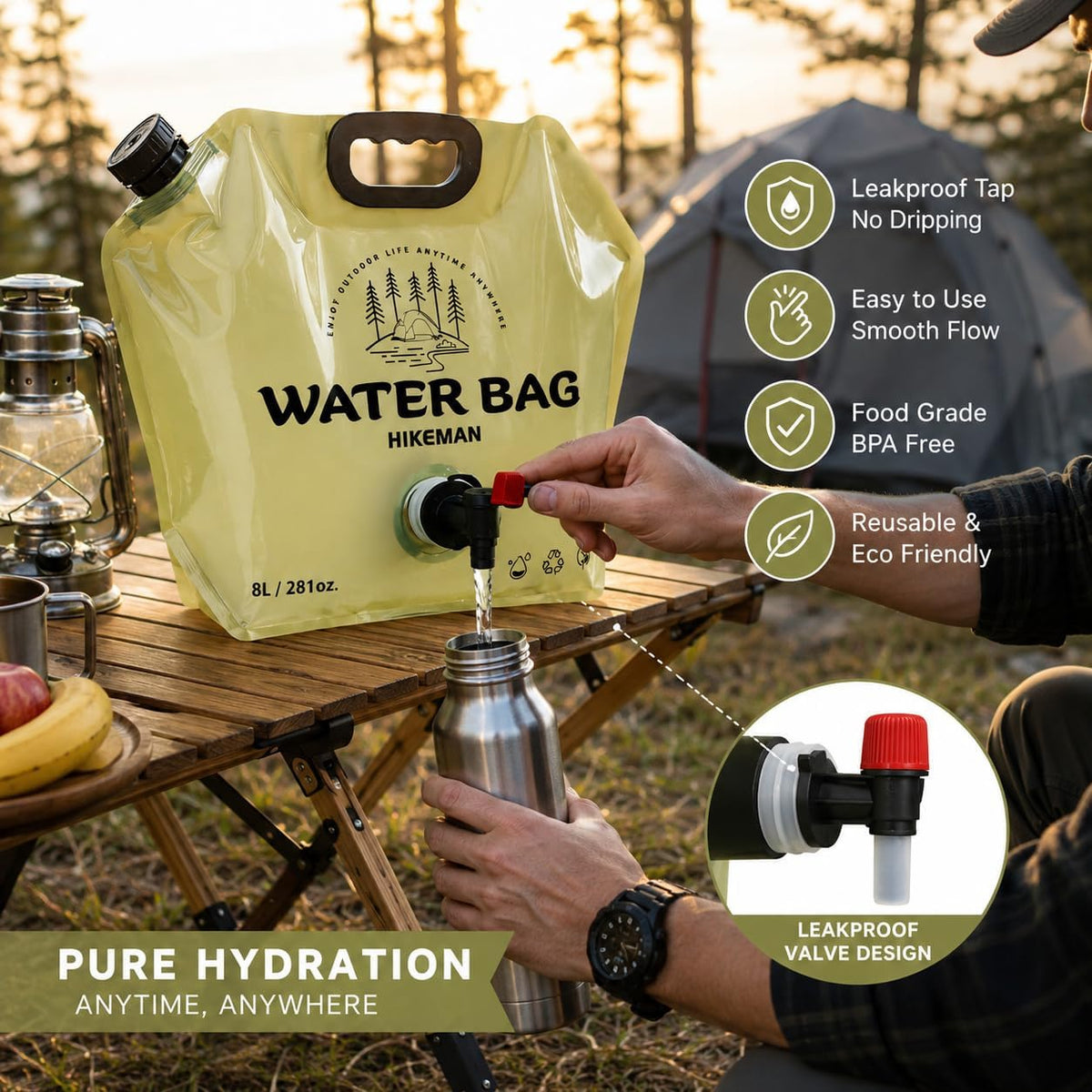 8L Collapsible Water Bag with Spigot & Handle, BPA-Free for Camping & Travel